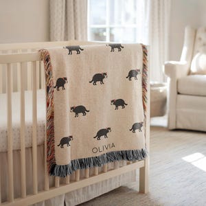 Personalized Tasmanian Devil Baby Blanket, Custom Name Wildlife Animal Nursery Throw, Baby Shower Gift, Taz Lover Kids Room Decor for Boy