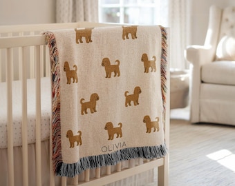 Personalized Labradoodle Dog Baby Blanket, Custom Name Puppy Breed Nursery Throw, Baby Shower Gift, Labradoodle Lover Kids Room Decor