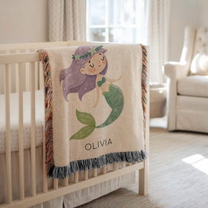 Personalized Mermaid Girl Baby Blanket, Custom Name Ocean Nursery Throw, Under the Sea Baby Shower Gift, Fantasy Princess Kids Room Decor