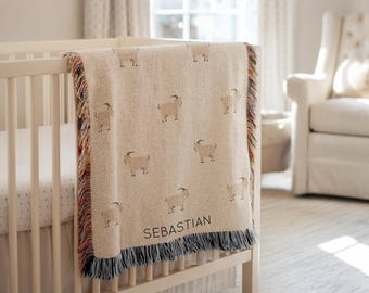 Coperta per neonati con capra personalizzata, coperta per cameretta con animali da fattoria e nome personalizzato, regalo per baby shower, decorazione per cameretta per bambini amanti delle capre, per maschietto o femminuccia