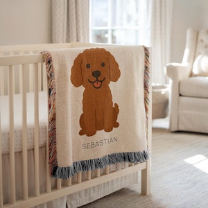 Personalized Goldendoodle Dog Baby Blanket, Custom Name Puppy Nursery Throw, Pet Lover Baby Shower Gift, Doodle Breed Kids Room Decor