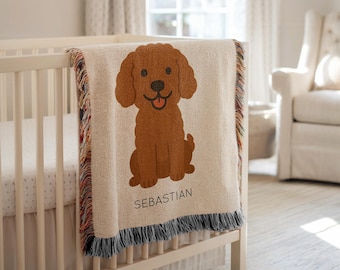 Personalisierte Goldendoodle Babydecke, Name Welpe Kinderzimmer Überwurf, Haustier-Liebhaber-Babypartygeschenk, Gekritzel-Rasse Kinderzimmer Dekor