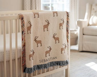 Couverture personnalisée pour bébé, nom personnalisé pour chambre d'enfant, animal de la forêt, cadeau de baby shower, décoration de chambre d'enfant pour garçon ou fille