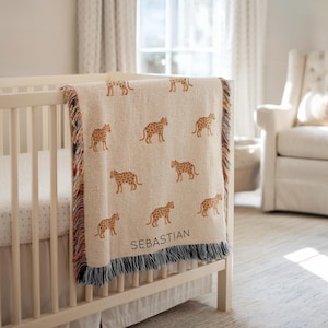 Jaguar Baby Decke, Name Safari Tier Kinderzimmer Werfen, Baby-Dusche-Geschenk, Jaguar-Liebhaber Kinderzimmer Dekor für Jungen oder Mädchen
