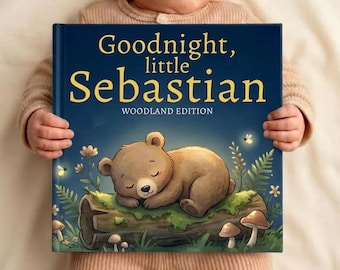 Personalized Bear Bedtime Story Book, Custom Bear Book, Woodland Nursery Decor Gift, Bear Theme Baby Keepsake, Woodland Baby Shower Gift