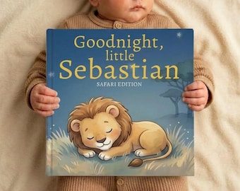 Livre d'histoires personnalisé au coucher du lion, livre Safari Lion personnalisé avec nom, cadeau souvenir pour chambre d'enfant dans la jungle, livre cadeau baby shower safari lion