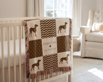 Manta personalizada para bebé de Braco Alemán, con nombre personalizado y fecha, regalo de guardería para perro de caza, para niño o niña.
