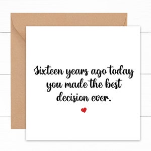 16th Anniversary Card For Husband, Funny 16 Year Anniversary Card, Cute 16th Anniversary Card, 16 Years Together Card, 16 Years Married Card