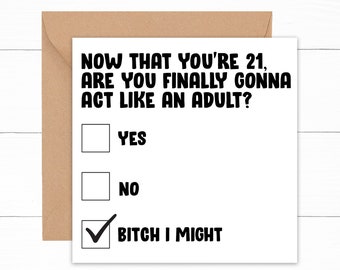 Funny 21st Birthday Card, 21 Year Old Birthday Card, Card For 21st Birthday, Funny Card For 21st Birthday, Hilarious Meme Birthday Card