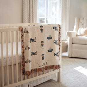 Couverture de police personnalisée pour garçon, Couverture de bébé avec prénom personnalisé avec voiture de police, motif hélicoptère, bateau et officier, Couverture de police pour bébé garçon