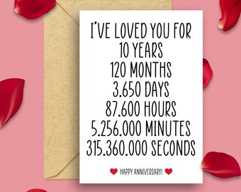 10th Anniversary Card, 10 Year Anniversary Card, 10 Years Married Card, 10 Years Of Marriage Card, 10 Years Together, 10th Anniversary Him
