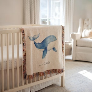 Personalized Whale Baby Blanket, Custom Ocean Baby Gift with Name, Marine Animal Nursery Throw, Baby Shower Gift for Boys or Girls