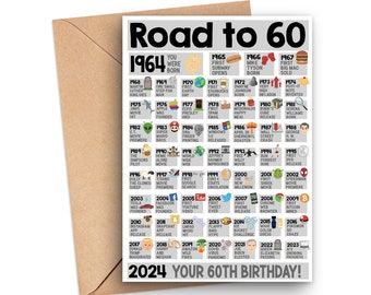 60th Birthday Card, Fun Facts 60th Birthday Card, Born In 1964 Card, 60th Birthday Gift For Dad Or Grandpa, 60th Birthday Road To 60 1964