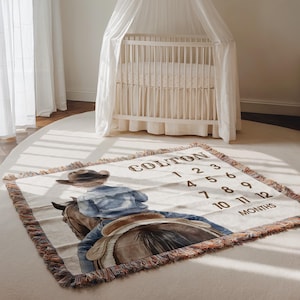 Cowboy-Meilenstein-Decke, monatliche Foto-Requisite für Babys mit Namen, rustikales Baby-Andenken für Neugeborene Fotos