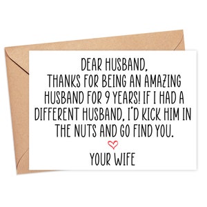 Funny 9th Anniversary Card For Husband, 9 Year Anniversary Card For Him, 9th Anniversary Gift For Husband, 9 Years Married Card