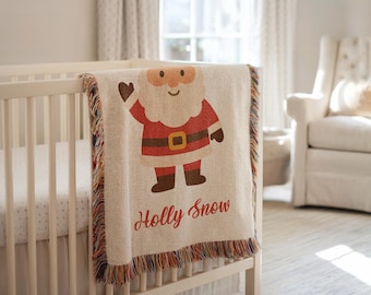 Personalisierte Weihnachtsmann-Weihnachtsbaby-Decke, benutzerdefinierter Name Santa Nursery-Kinderzimmer, Weihnachtsmann-Baby-Geschenk, Feiertags-Neugeborenen-Andenken-Decke
