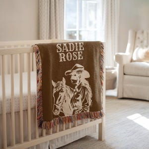 Personalized Cowgirl Baby Blanket, Western Horse Name Blanket, Rustic Baby Gift, Custom Wild West Nursery Throw Girl, Cowgirl Western Decor