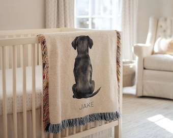 Personlig filt för svart labradorhund, barnrumspläd för svart labradorvalp, babyshowerpresent, labradorälskare, barndekoration