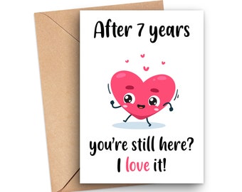 7th Anniversary Card, 7 Year Anniversary Card, Cute 7th Anniversary Card, 7 Years Married Card, Sweet 7 Year Anniversary Card For Him Or Her