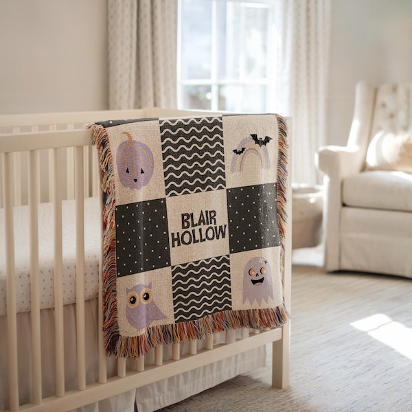 Personalisierte lila Halloween-Baby-Decke, niedlicher Geist & Fledermaus-Namen werfen, individuelle lila Kürbis-Fall-Baby-Decke, gruseliges Babygeschenk