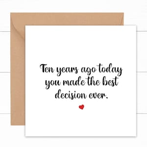 10th Anniversary Card For Husband, Funny 10 Year Anniversary Card, Cute 10th Anniversary Card, 10 Years Together Card, 10 Years Married Card