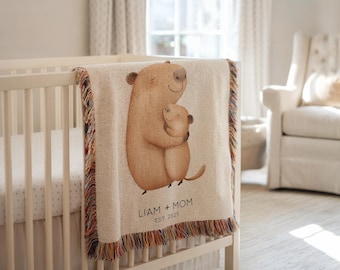Personalisierte Capybara Mama & Baby Decke Name Capybara Tierwurf mit Datum Mutter Kind Capybara Kinderzimmer Geschenk Babyshower Geschenk Mama