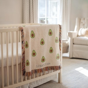 Personalized Avocado Baby Blanket, Custom Name Fruit Throw for Boys or Girls, Funny Avocado Nursery Gift, Cute Baby Shower Present