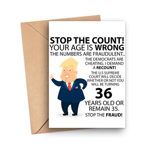 Funny 36th Birthday Card, Funny Trump 36th Birthday Card, Hilarious 36 Years Old Birthday Card, Funny Trump Birthday Card 2020 Elections