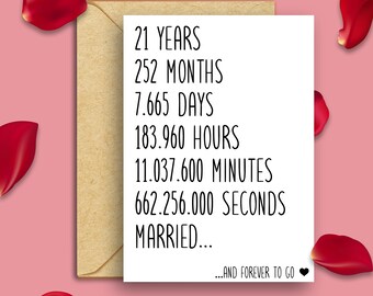 21st Anniversary Card, 21st Wedding Anniversary Card, 21 Years