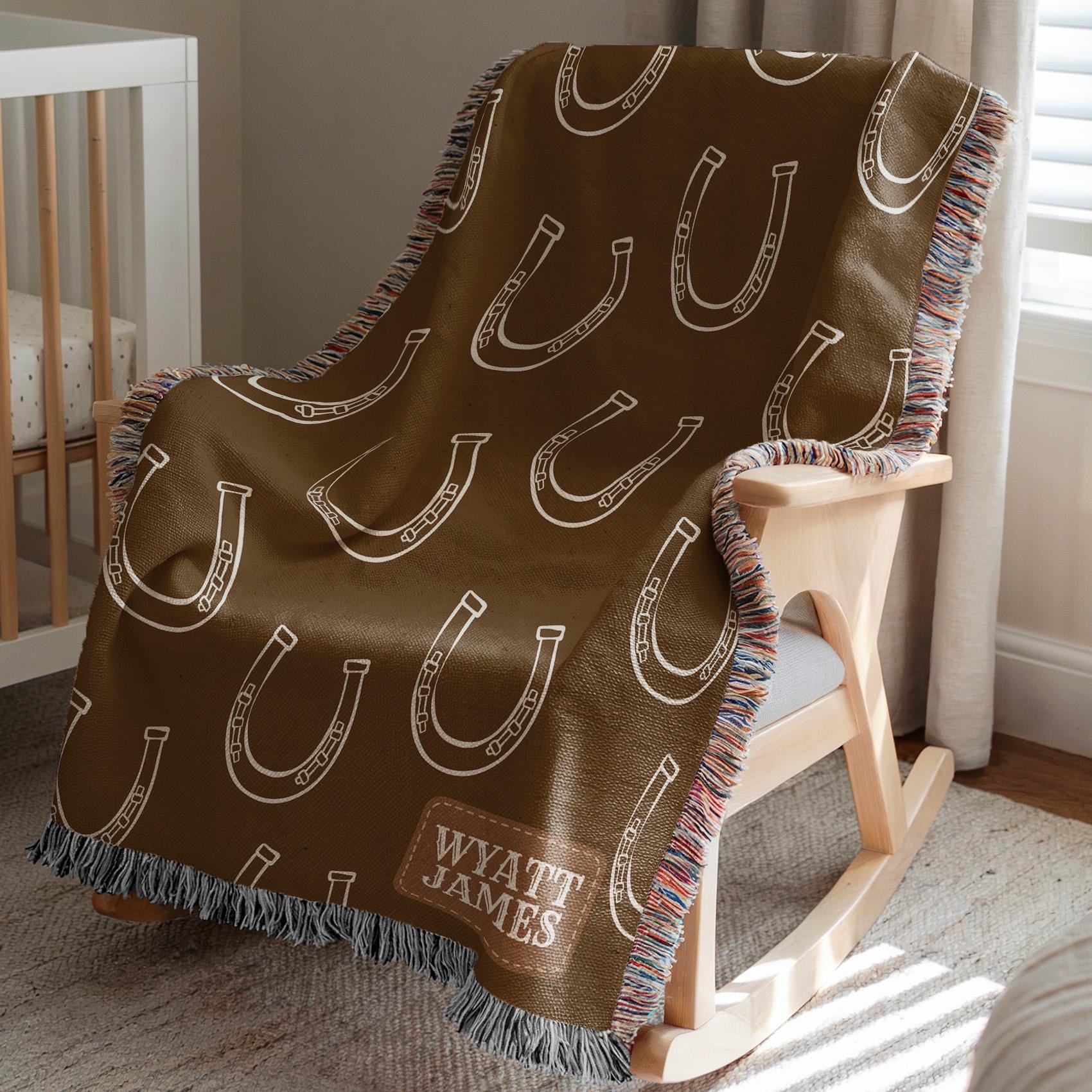 Personalized Cowboy Horseshoe Baby Blanket, Western Baby Blanket, Horseshoe Name Blanket, Rustic Nursery Throw, Custom Baby Gift Horseshoe