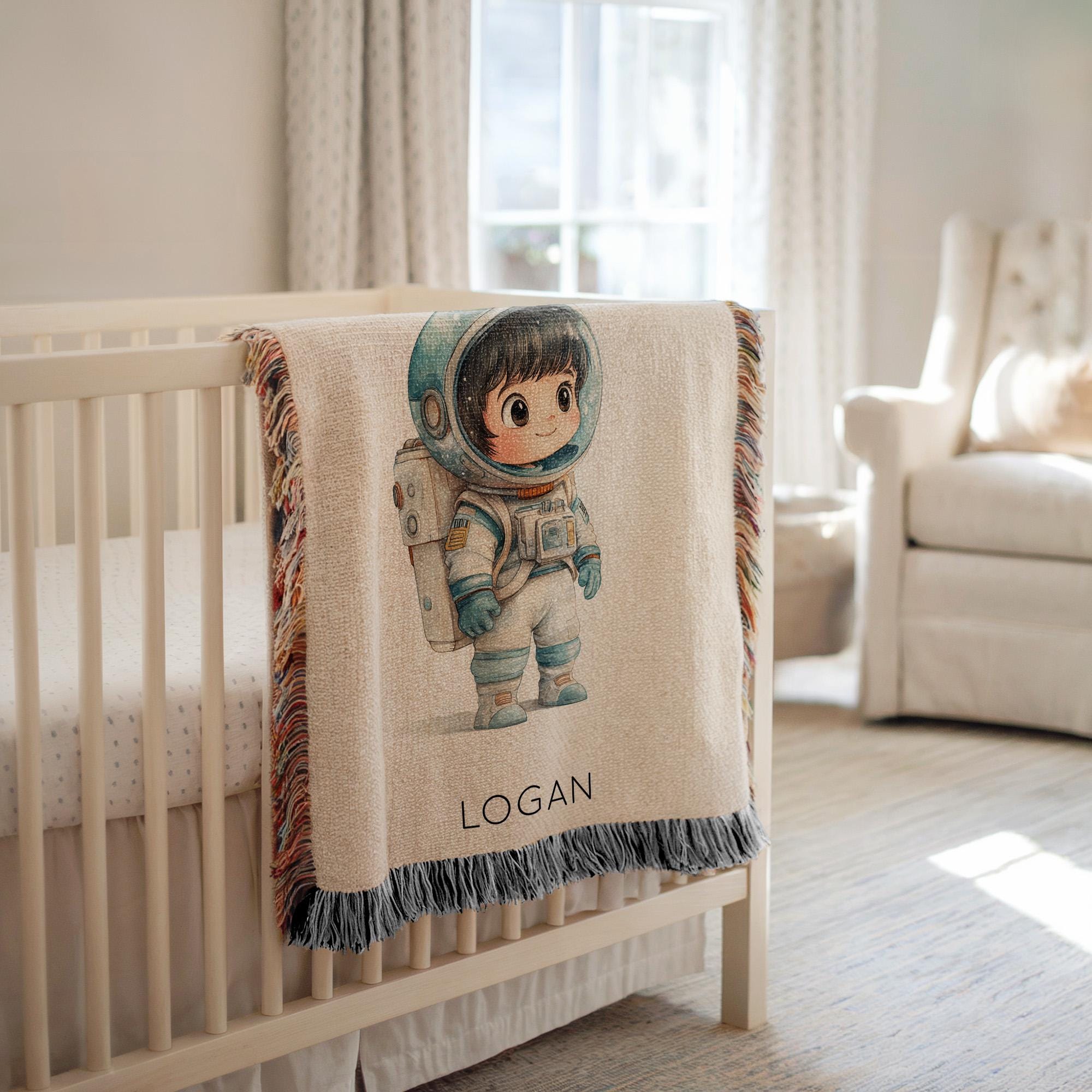 パーソナライズされた小さな宇宙飛行士の女の子用ベビーブランケット