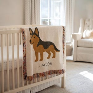 Personalized German Shepherd Baby Blanket, Custom Name Dog Throw, Cute Puppy Gift for Dog Lovers, Baby Shower Gift for Pet Families
