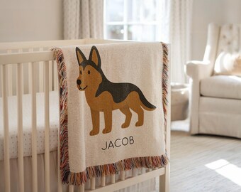 Personalized German Shepherd Baby Blanket, Custom Name Dog Throw, Cute Puppy Gift for Dog Lovers, Baby Shower Gift for Pet Families