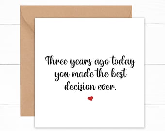 3rd Anniversary Card For Husband, Funny 3 Year Anniversary Card, Cute 3rd Anniversary Card, 3 Years Together Card, 3 Years Married Card