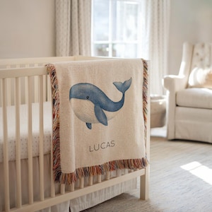 Personalized Whale Baby Blanket, Custom Ocean Baby Gift with Name, Marine Animal Nursery Throw, Baby Shower Gift for Boys or Girls