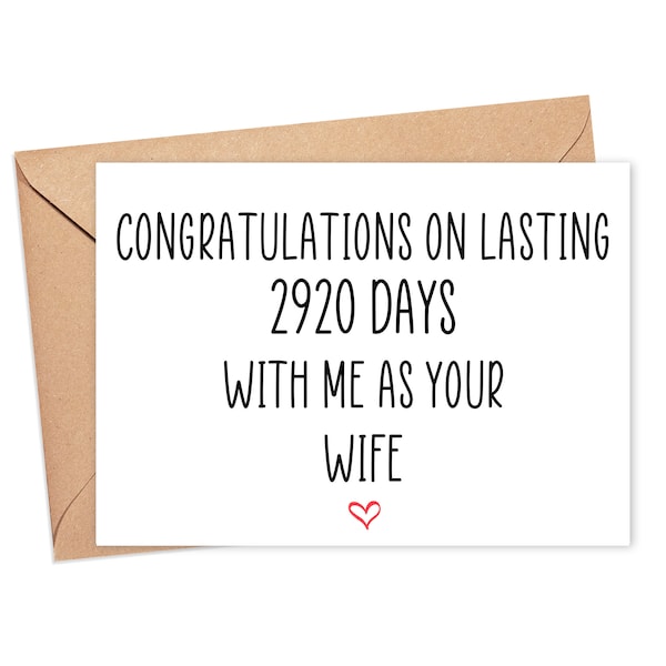 8th Anniversary Card For Husband, 8 Year Anniversary Card For Him, 8 Years Married Card, 8 Years Together Card, 2920 Days Married Card