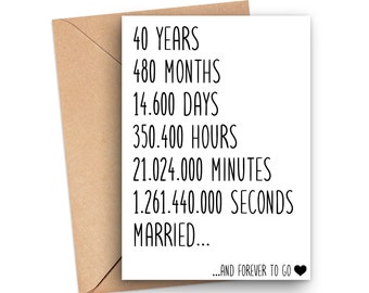 40th Anniversary Card, 40 Year Anniversary Card For Husband, 40th Anniversary Gift, 40 Years Married Card