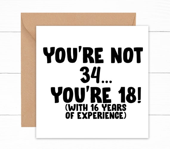 You're Not 34 Funny 34th Birthday Card 34th Birthday | Etsy