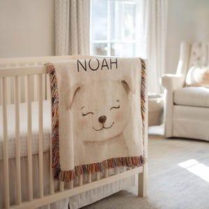 Personalized Puppy Baby Blanket, Custom Dog-Themed Crib Throw with Name, Baby Shower Gift, Animal Nursery Decor, Baby Blanket Puppy Design