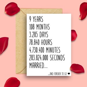 9th Anniversary Card, 9th Wedding Anniversary Card, 9 Years Married, 9 Year Anniversary Card, Anniversary Card For Husband Wife Him Her