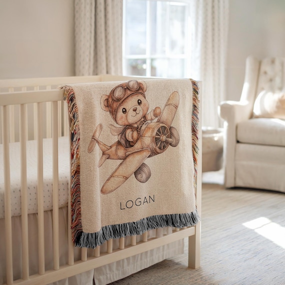 パーソナライズされた小さなパイロットテディベアベビーブランケット