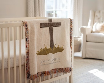 Personalized Baptism Baby Blanket, Sleeping Baby Girl Crib Throw, Custom Christening Gift, Religious Baby Name Blanket, Godchild Gift