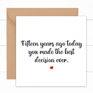 15th Anniversary Card For Husband, Funny 15 Year Anniversary Card, Cute 15th Anniversary Card, 15 Years Together Card, 15 Years Married Card