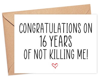 Funny 16th Anniversary Card For Husband, 16 Year Anniversary Gift Husband, 16th Anniversary Card, 16 Years Together Boyfriend Girlfriend