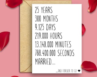 25th Anniversary Card, 25th Wedding Anniversary Card, 25 Years Married, 25 Year Anniversary Card, Anniversary Card For Husband Wife Him Her