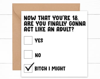 Funny 18th Birthday Card, 18 Year Old Birthday Card, Card For 18th Birthday, Funny Card For 18th Birthday, Hilarious Meme Birthday Card