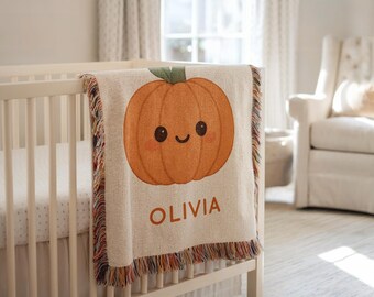 Personalized Halloween Pumpkin Baby Blanket, Pumpkin Baby Blanket, Spooky Pumpkin Baby Girl Name Blanket, Custom Fall Nursery Throw, Pumpkin
