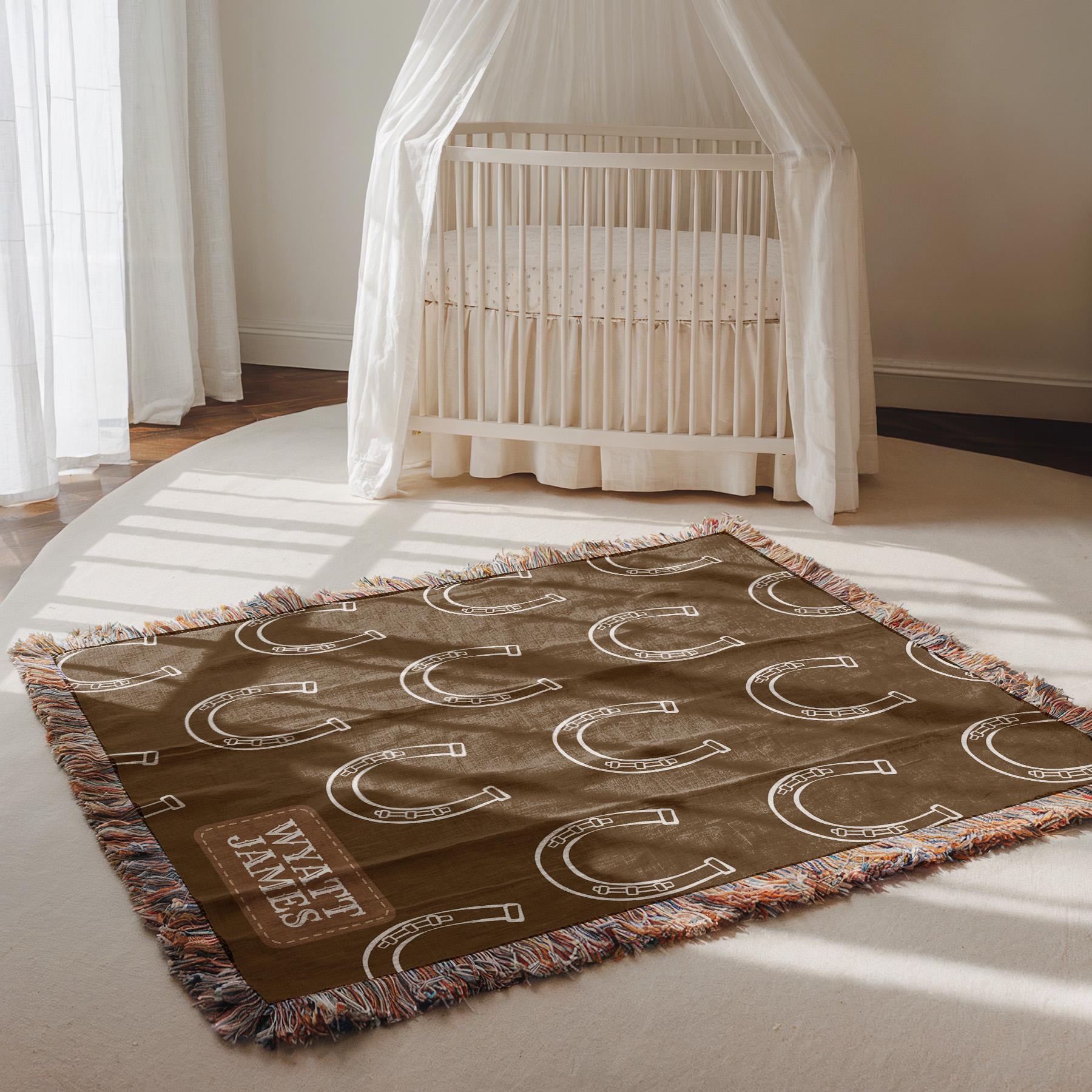 Personalized Cowboy Horseshoe Baby Blanket, Western Baby Blanket, Horseshoe Name Blanket, Rustic Nursery Throw, Custom Baby Gift Horseshoe
