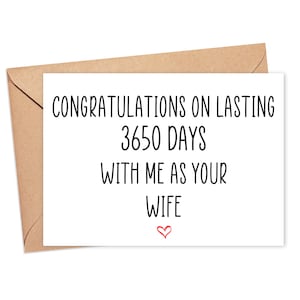 10th Anniversary Card For Husband, 10 Year Anniversary Card For Him, 10 Years Married Card, 10 Years Together Card, 3650 Days Married Card