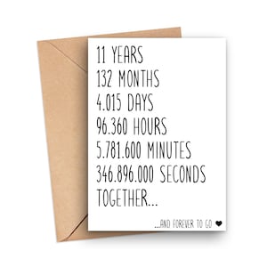 11th Anniversary Card, 11 Years Together Card, 11 Year Anniversary Card, 11 Year Anniversary